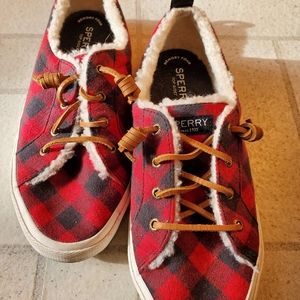 Sperry Red Plaid shoes with memory foam